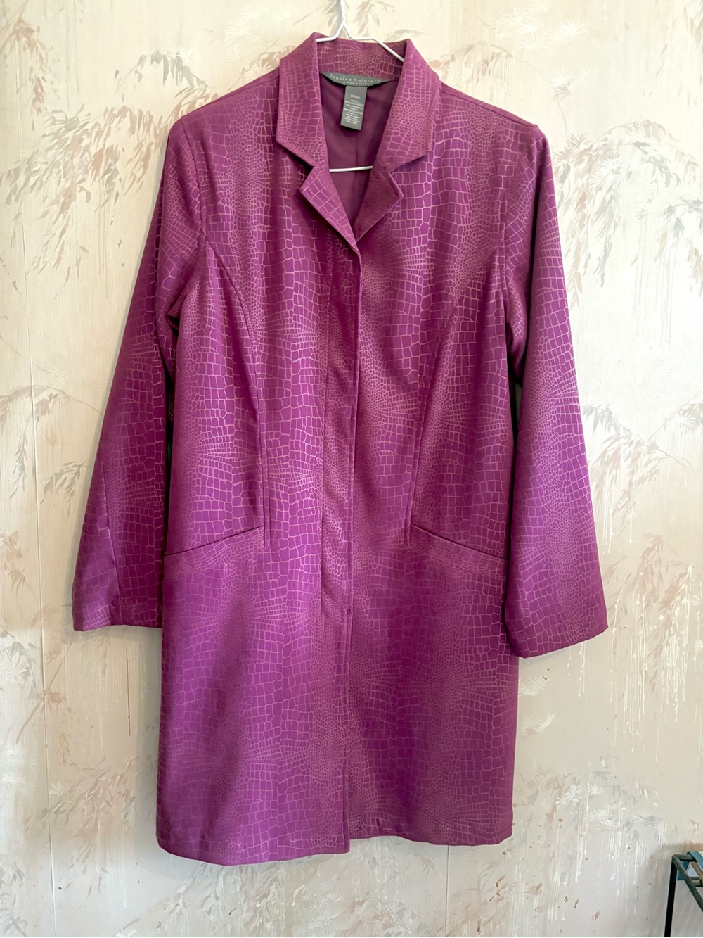 Jessica Holbrook Purple Crocodile Embossed Easy Care Dress Coat Jacket S